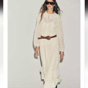 Zara Cream Long Sleeve Dress with Belt
